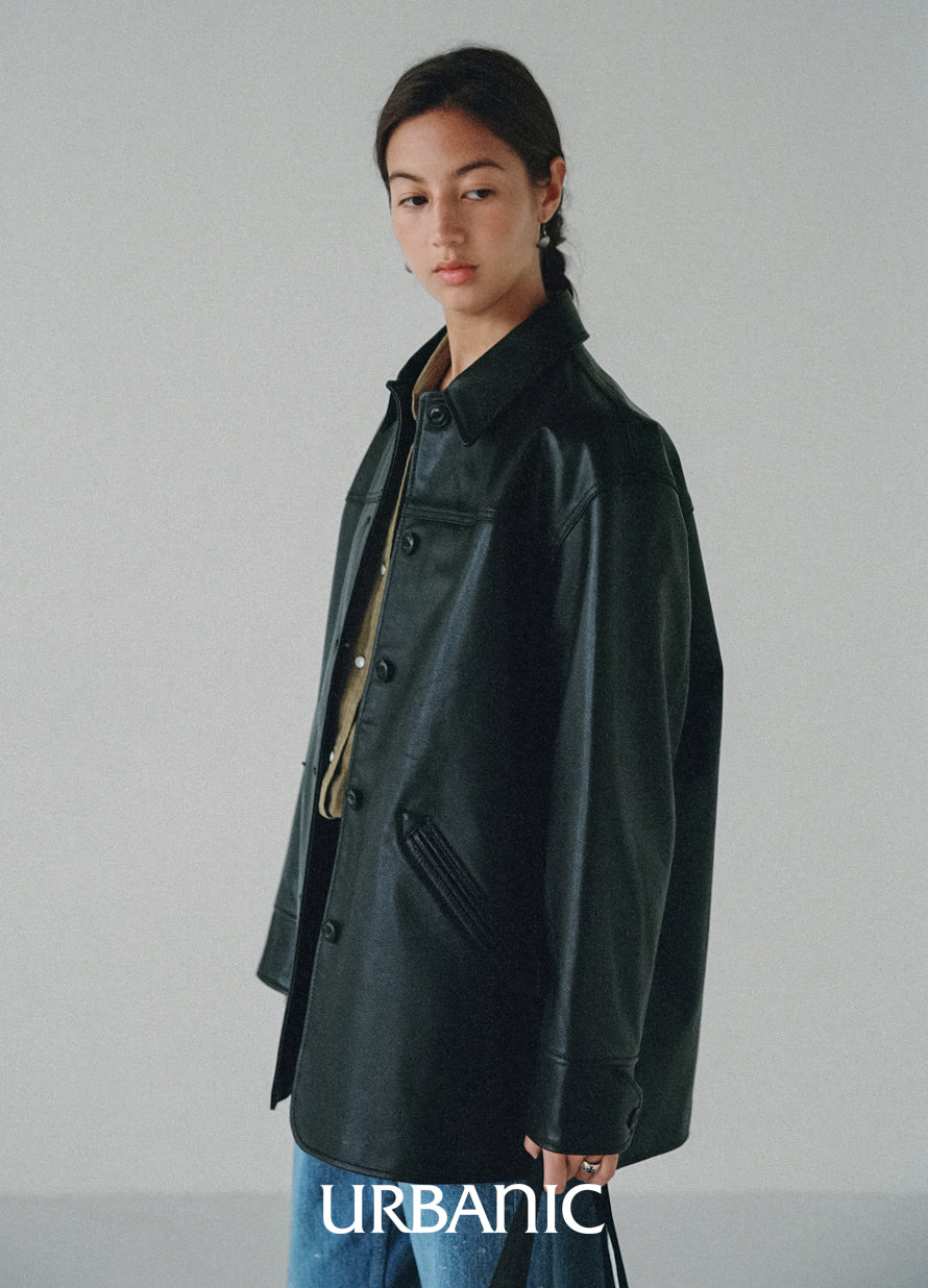 Leather Car Coat (Black)