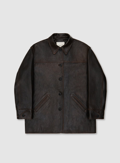 Leather Car Coat (Brown)