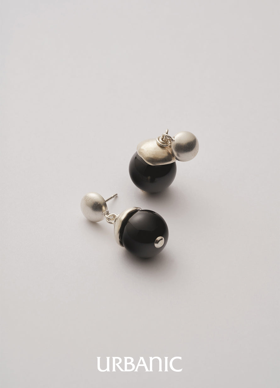 Urbanic-exclusive black onyx and matte silver earrings