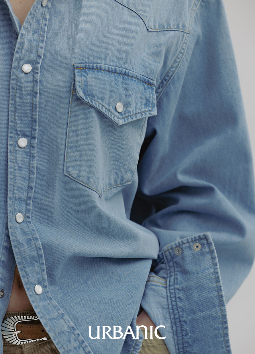 Western Denim Shirt (Light Blue)