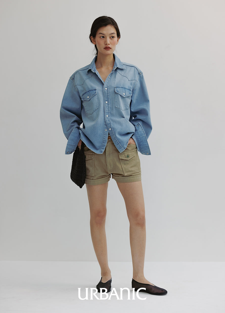Western Denim Shirt (Light Blue)