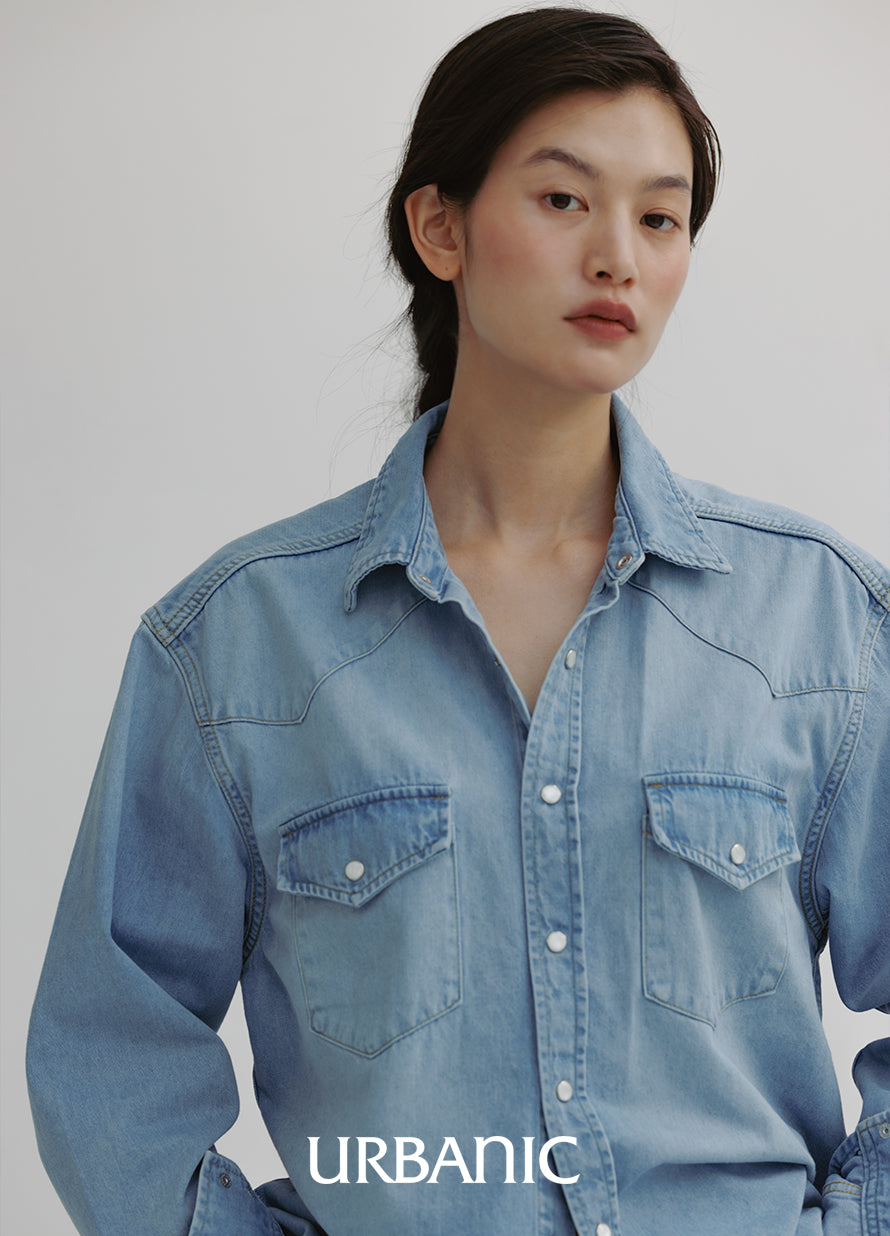 Western Denim Shirt (Light Blue)
