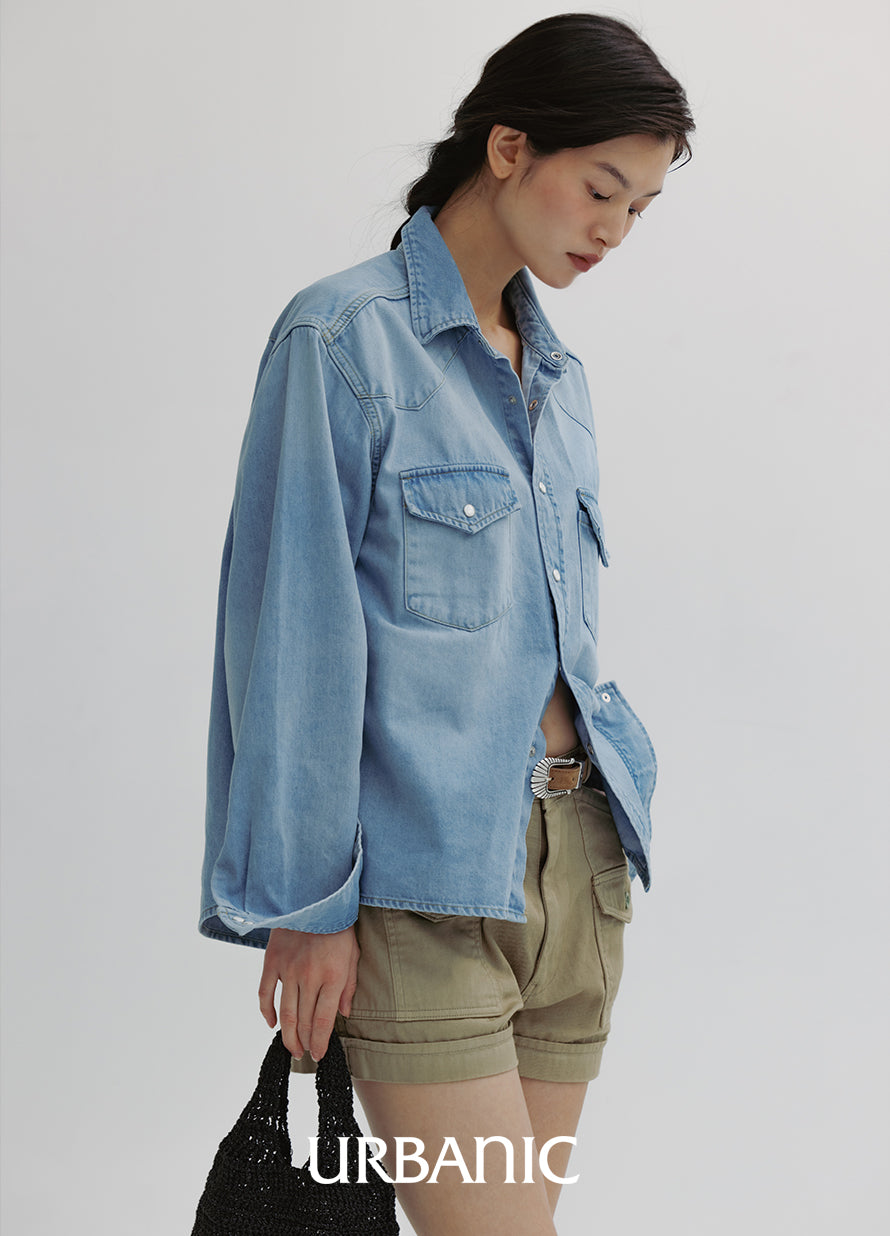 Western Denim Shirt (Light Blue)