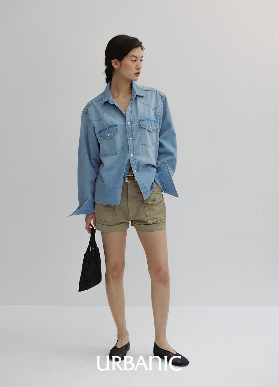 Western Denim Shirt (Light Blue)
