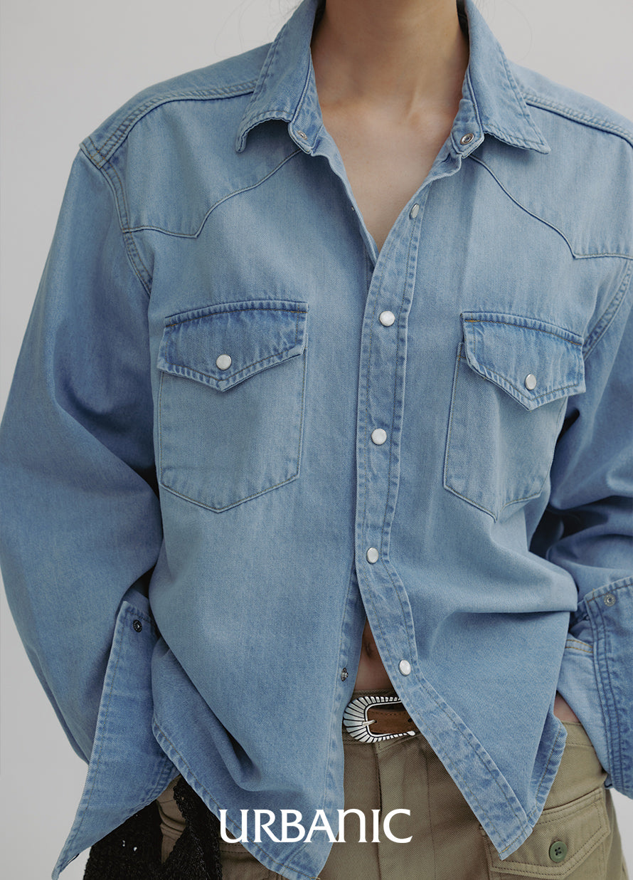 Western Denim Shirt (Light Blue)