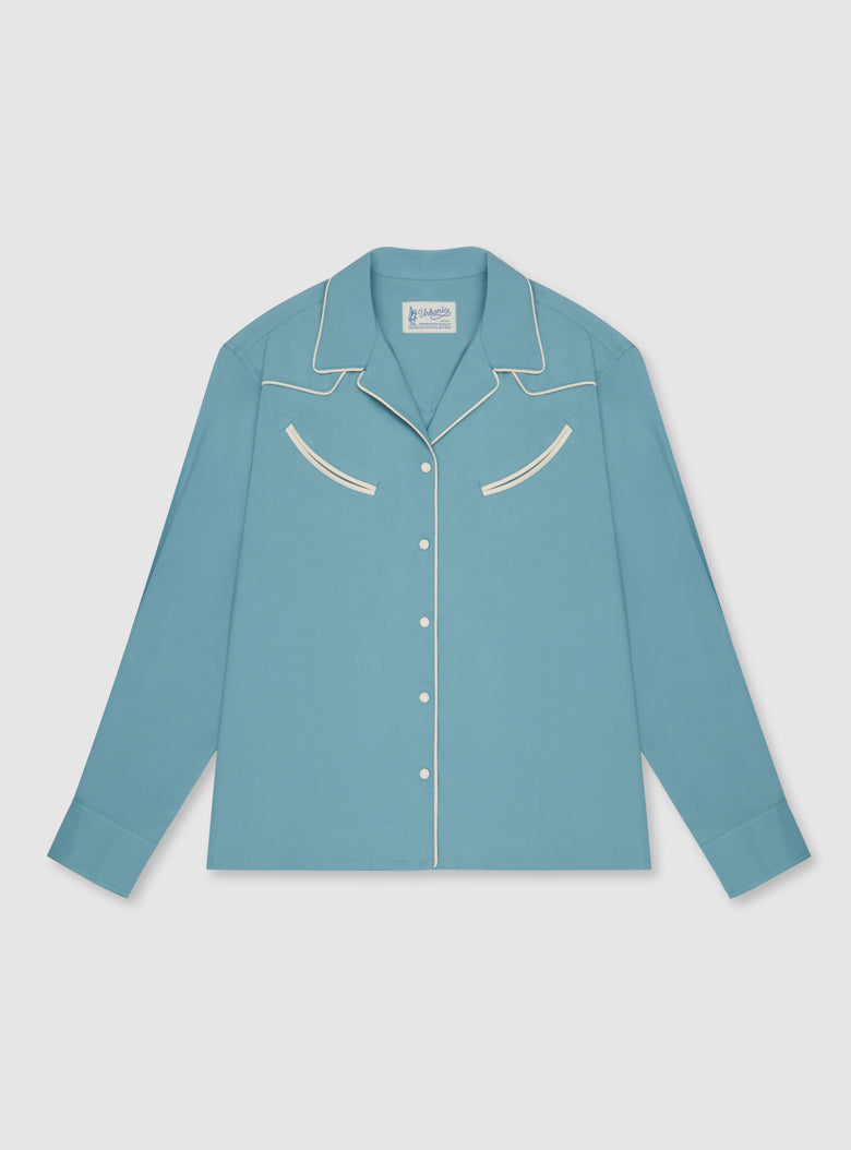 Vintage sky-blue shirt with pearl-tone snap buttons