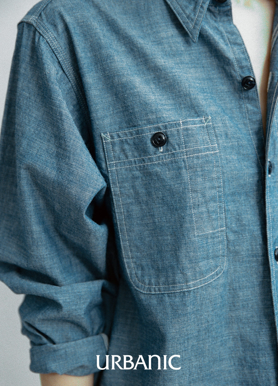 Urbanic x Big Yank chambray shirt with asymmetric Gacha-poke pockets
