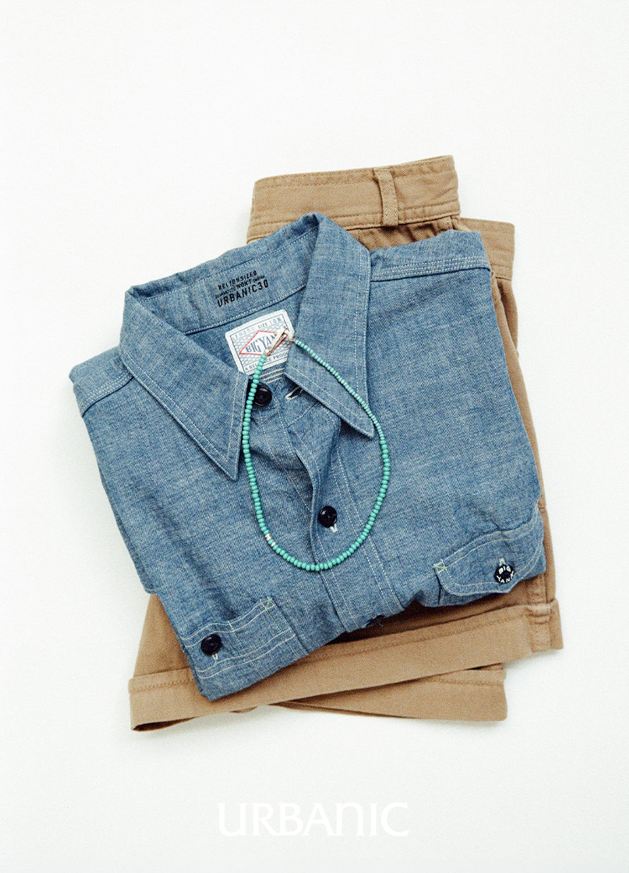 Made in Japan workwear shirt with pointed collar and utility pocket details