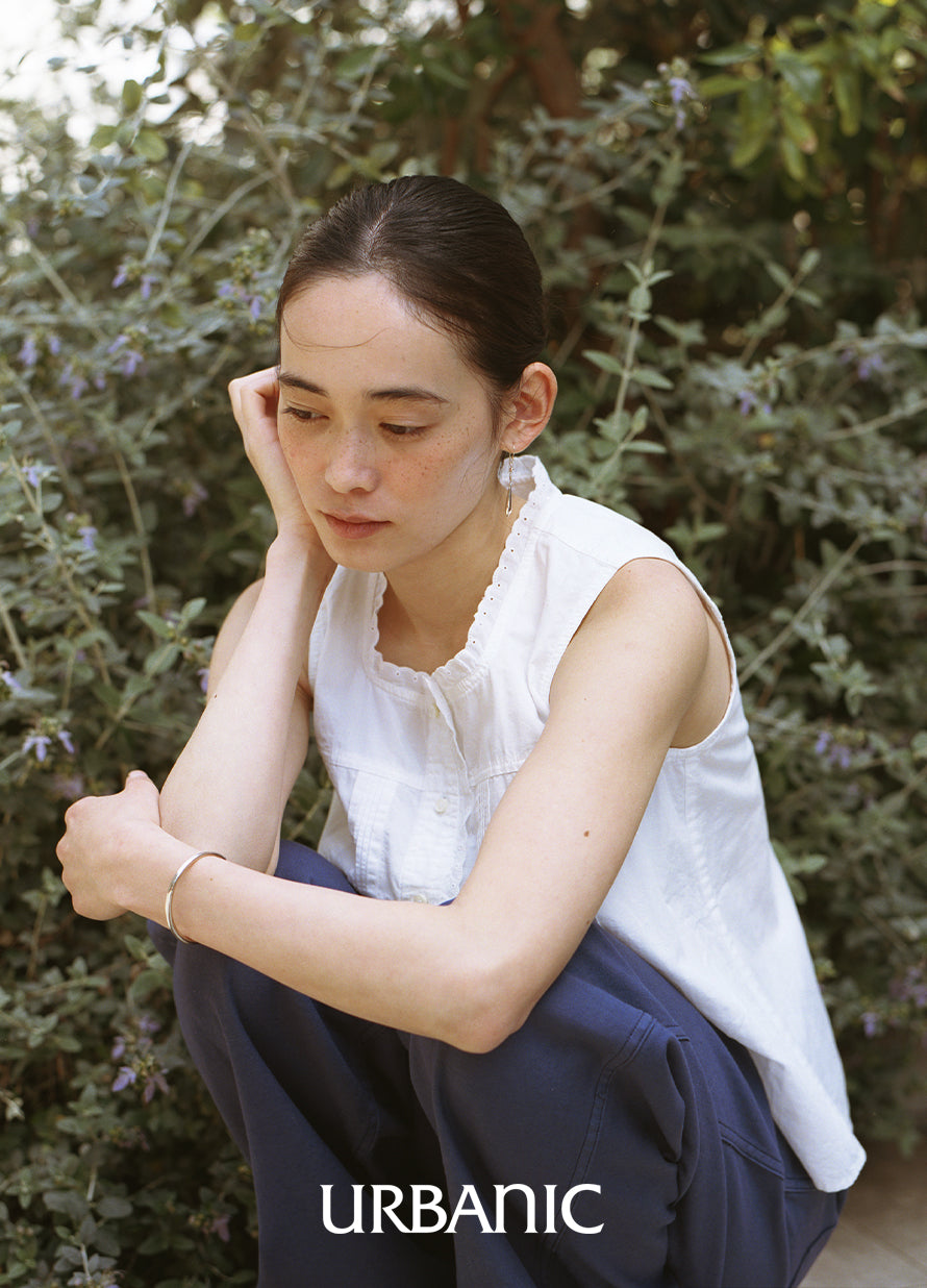Refined cotton linen blend blouse