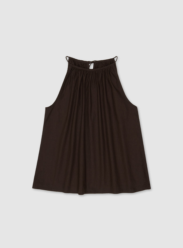 Open shoulder halter top with tie neck
