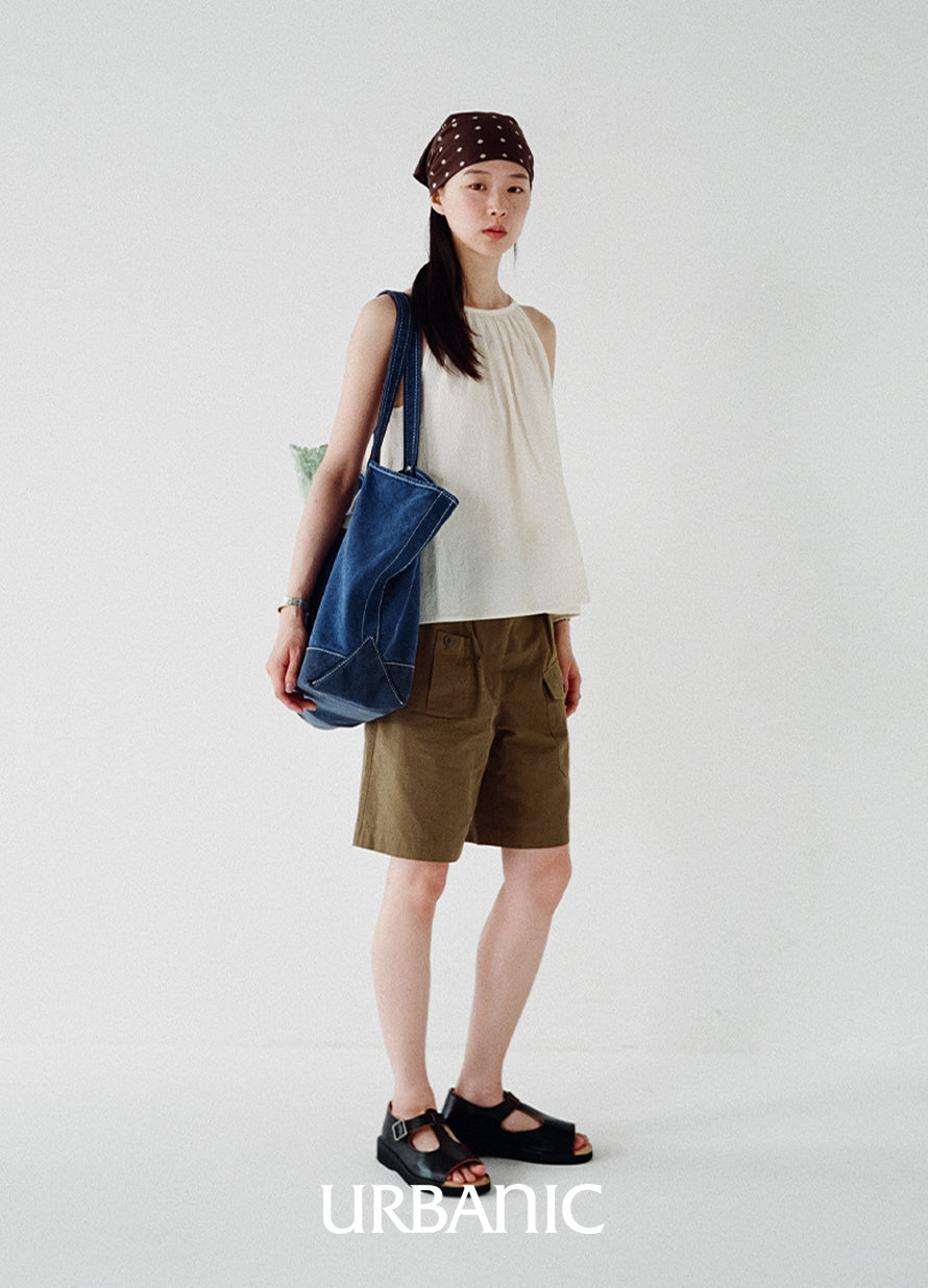 Lightweight cream halter neck top made from Japanese cotton