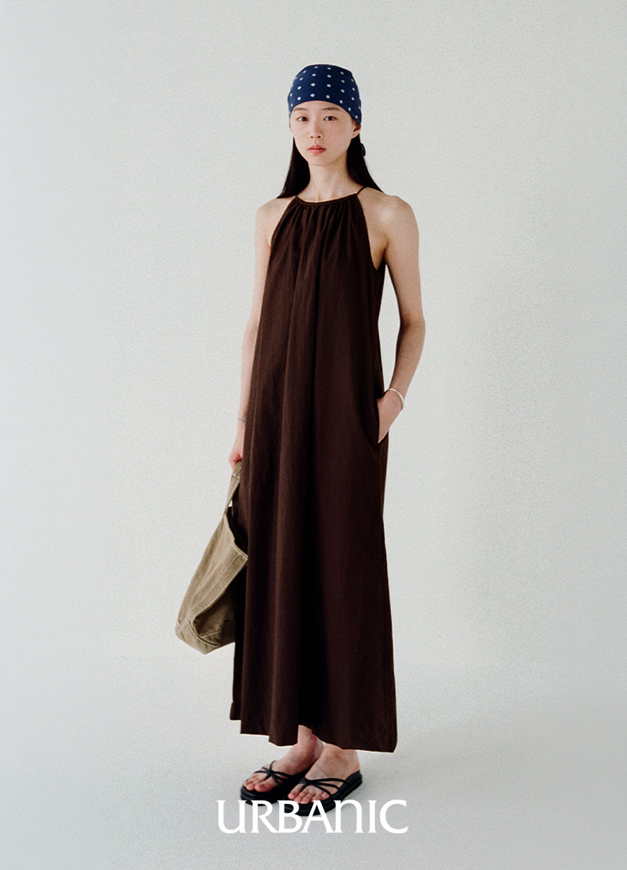 Women’s brown cotton halter-neck maxi dress