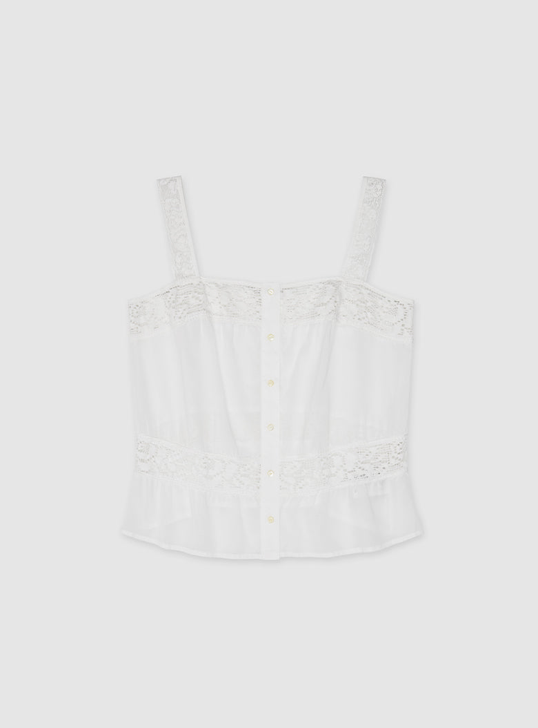 Airy cotton top with embroidered rose lace