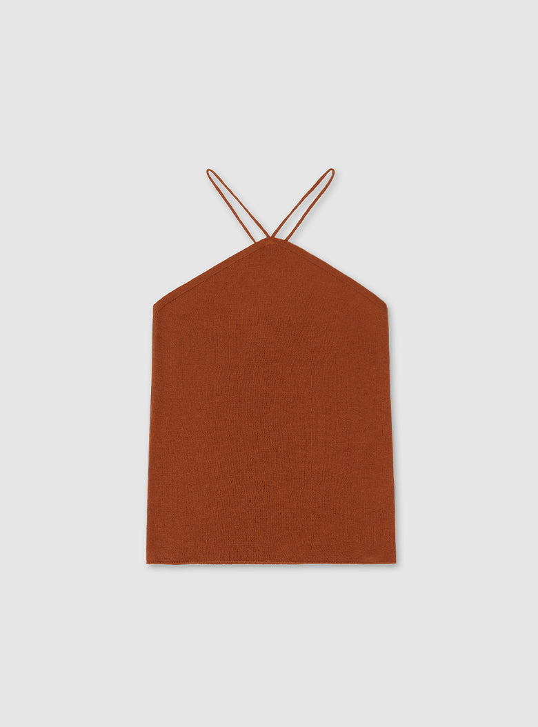 Halter neck knit tube top with back tie straps