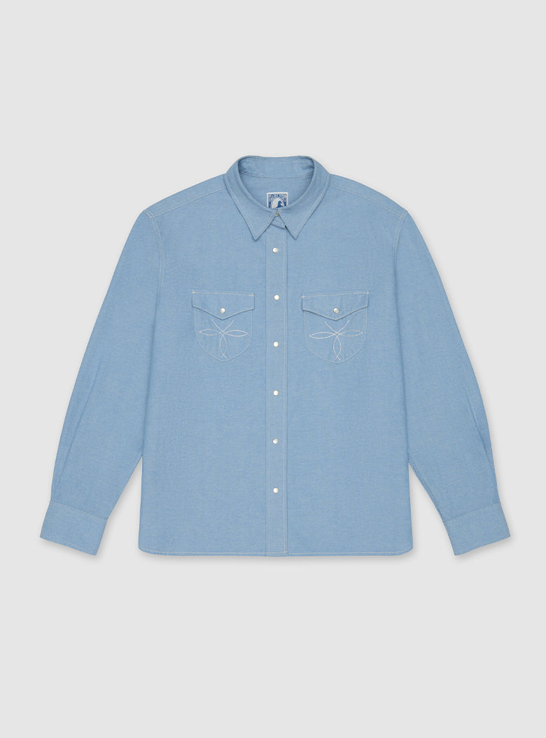 women's chambray western shirt light blue