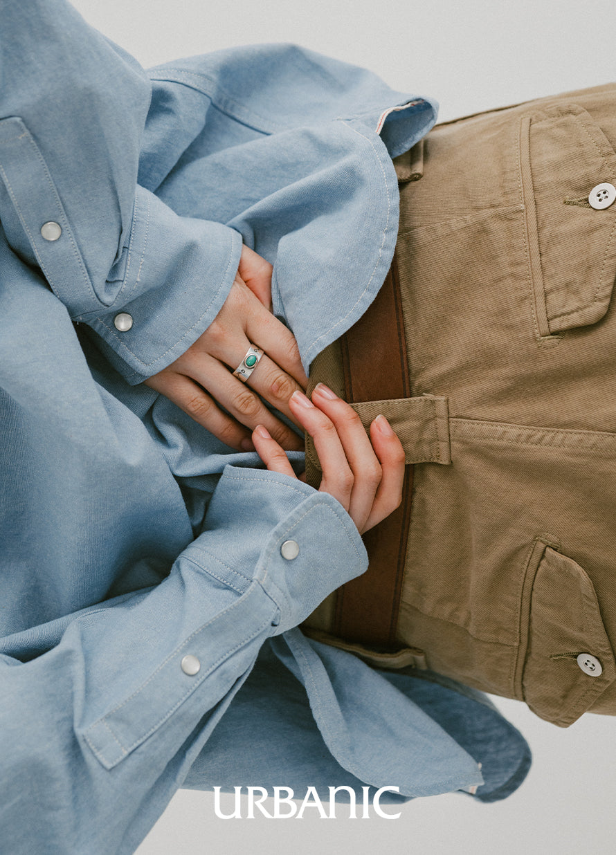 soft western inspired chambray shirt pale blue
