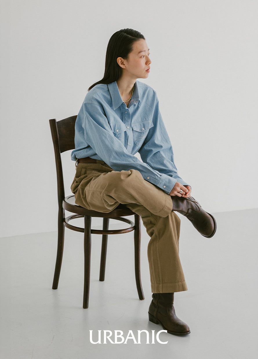 light blue chambray western style shirt for women