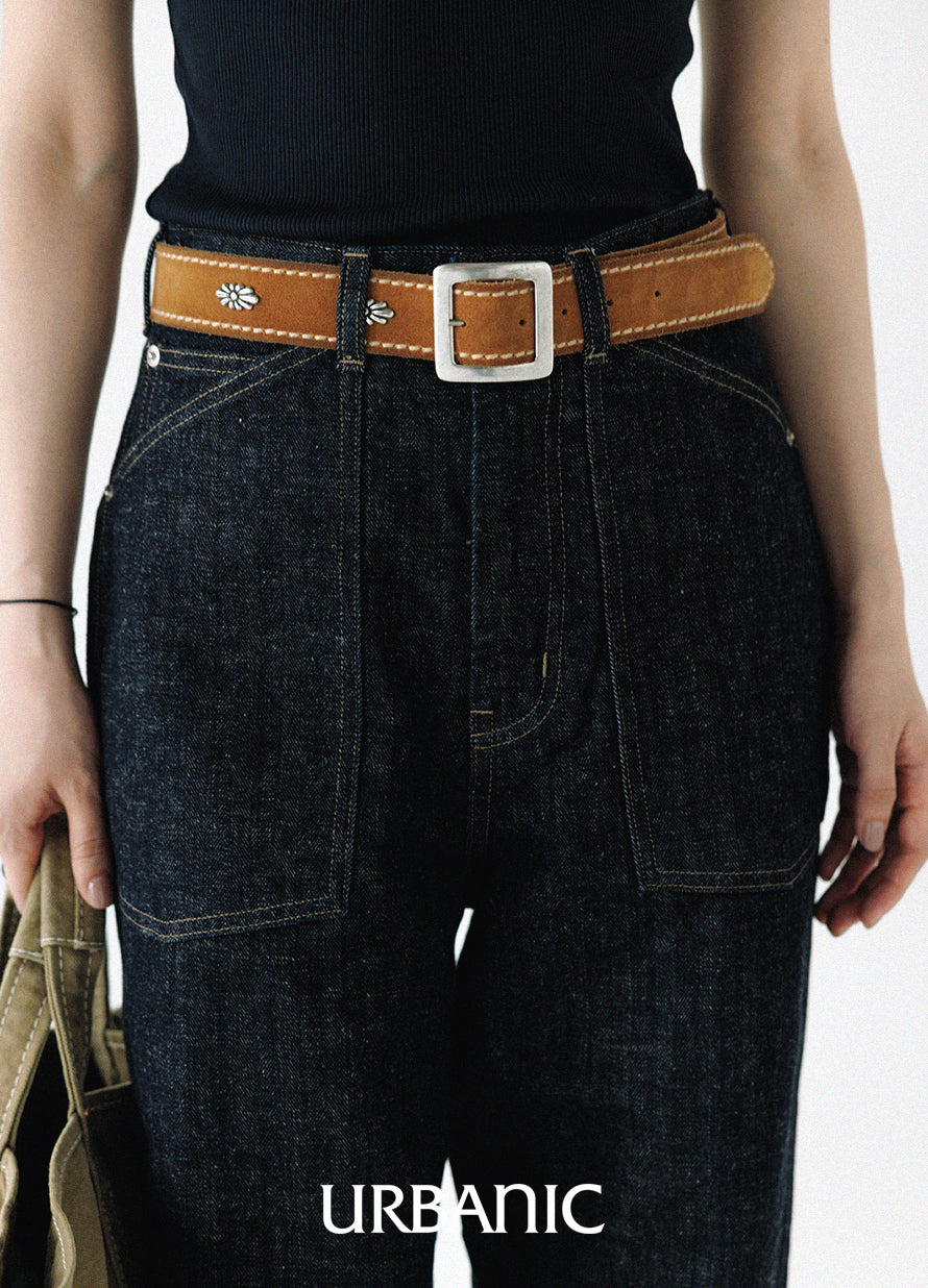 Western-inspired suede belt with aged brass hardware