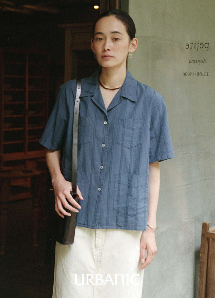 Cotton linen shirt with jacquard stripes
