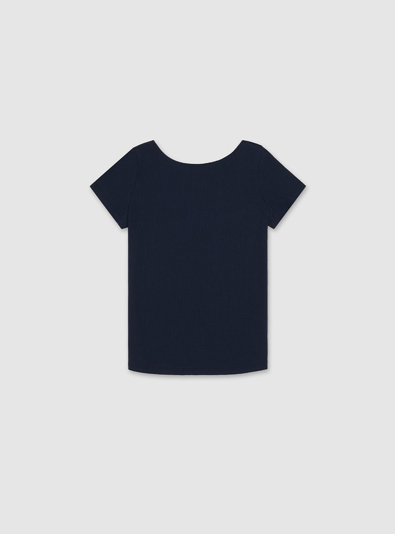 Ribbed boat-neck T-shirt with a gently fitted silhouette