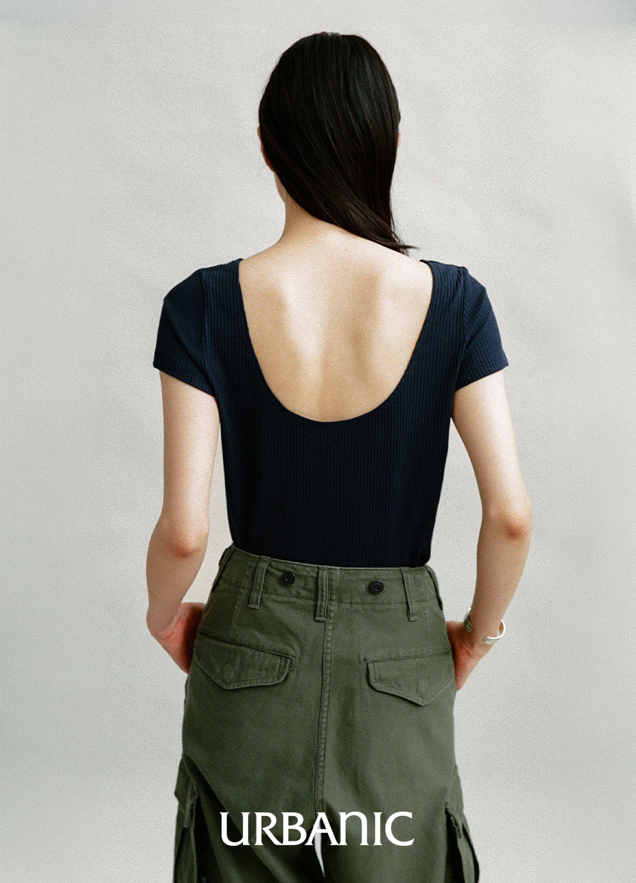 Ribbed cap-sleeve top with an elegant open back
