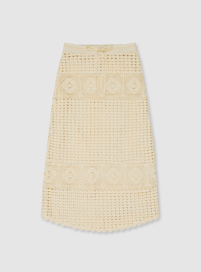 Long cotton skirt with floral lace embroidery
