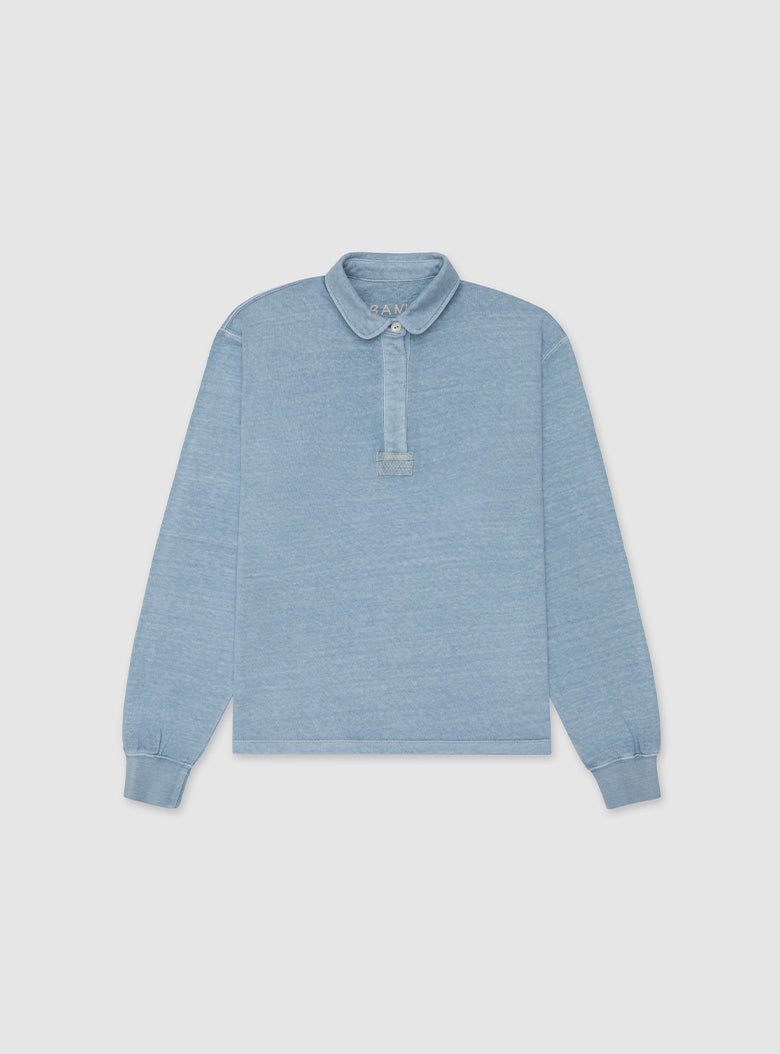 Relaxed long-sleeve polo shirt made from 100% recycled cotton.