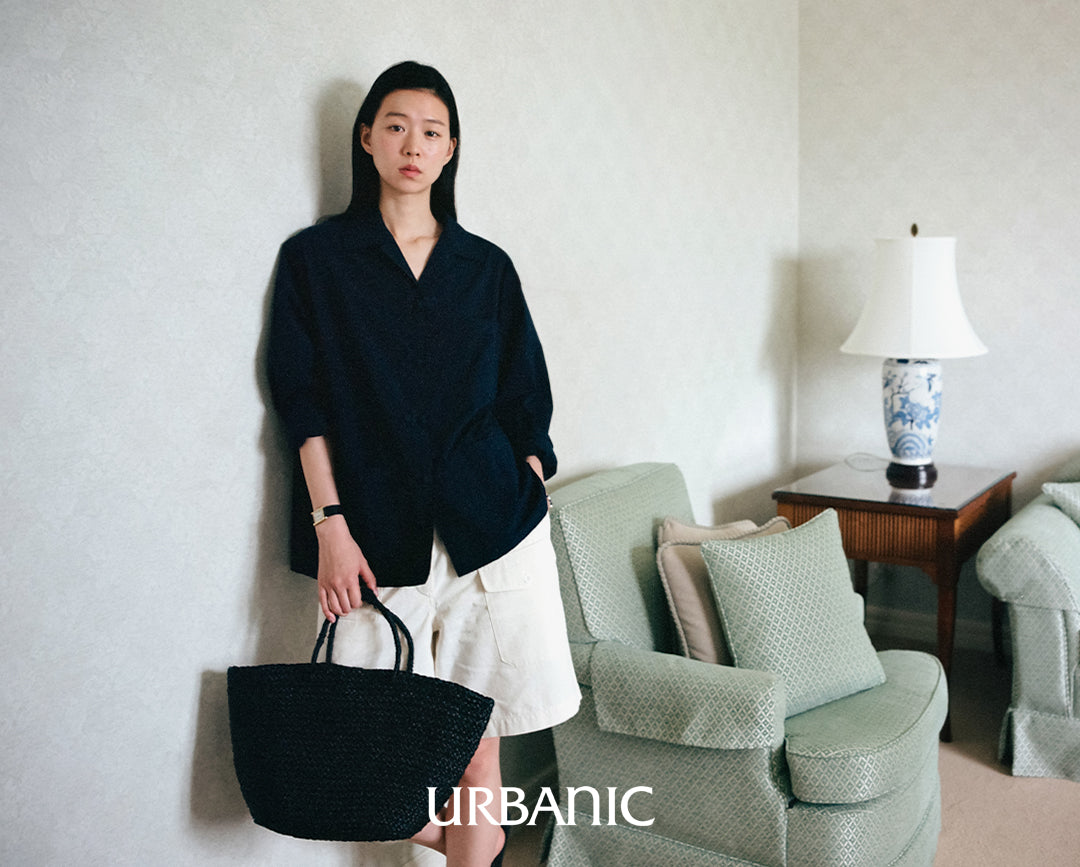 Women’s navy open-collar shirt in crisp Japanese cotton