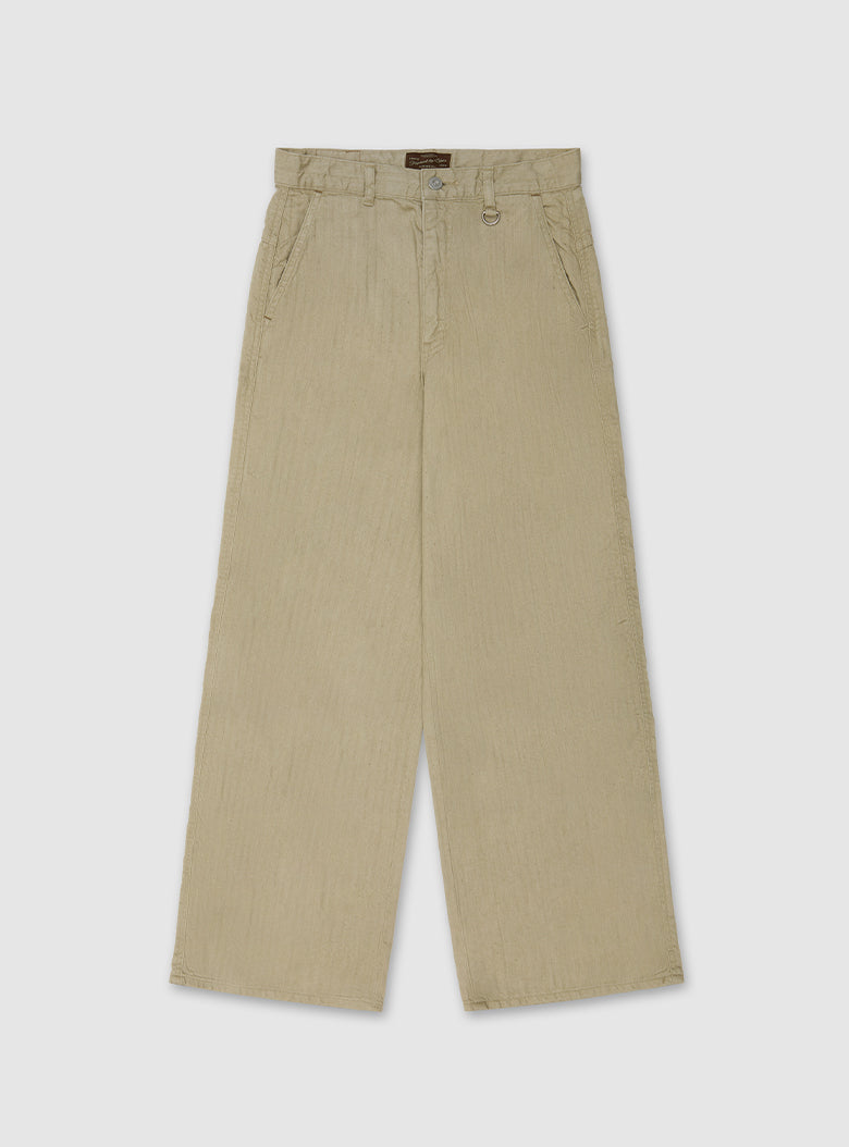 Wide pants in washed herringbone twill
