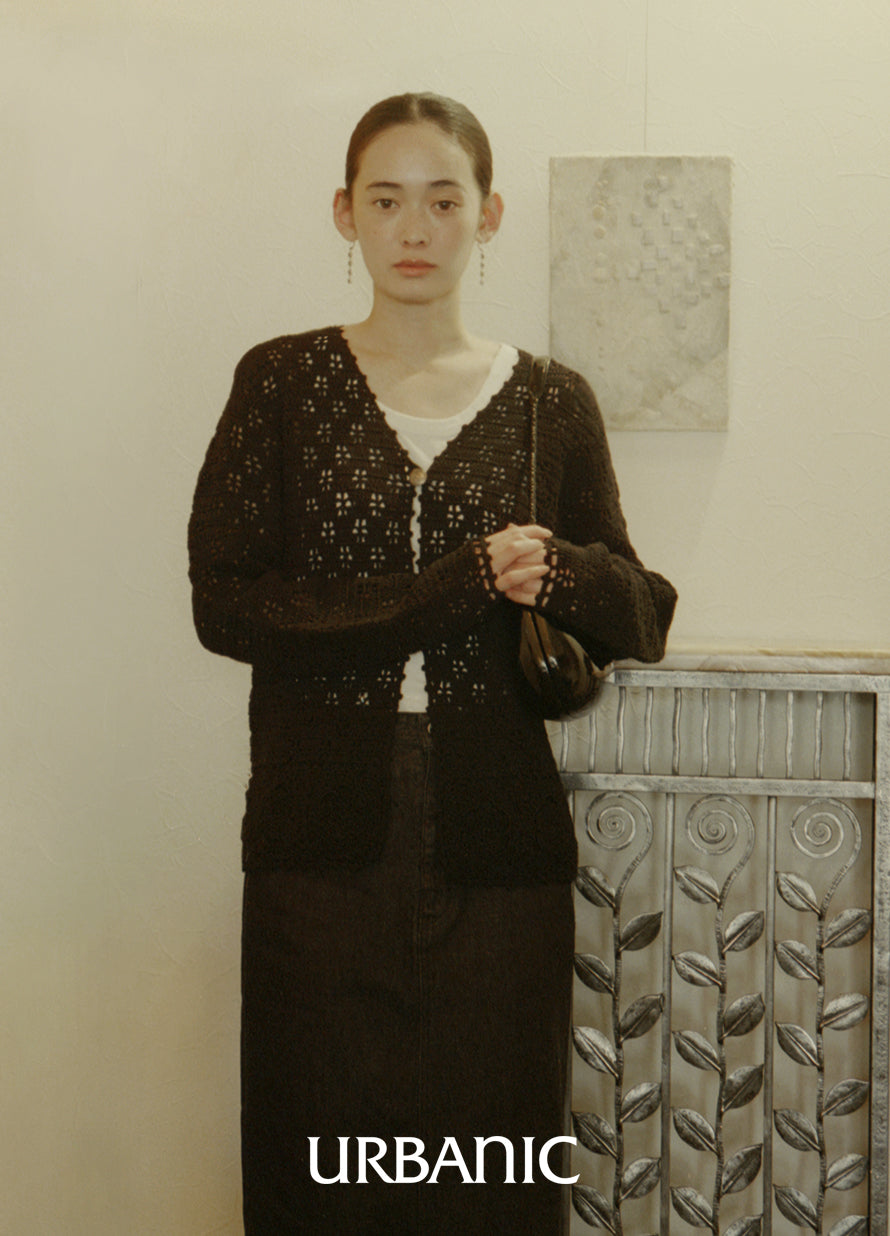 Openwork floral crochet cardigan