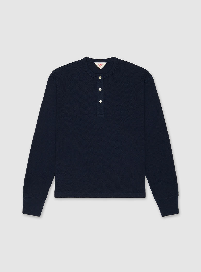 navy cotton henley sweatshirt