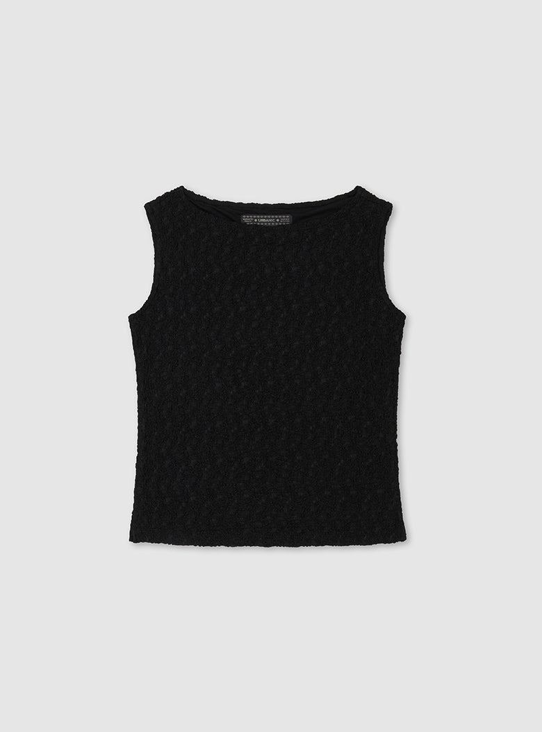 Women’s white and black floral sleeveless top with subtle stretch