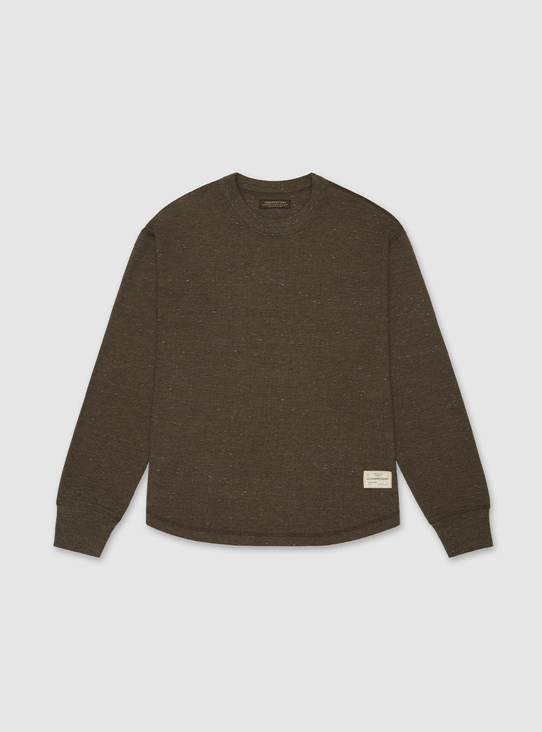 brown waffle long sleeve tee for women