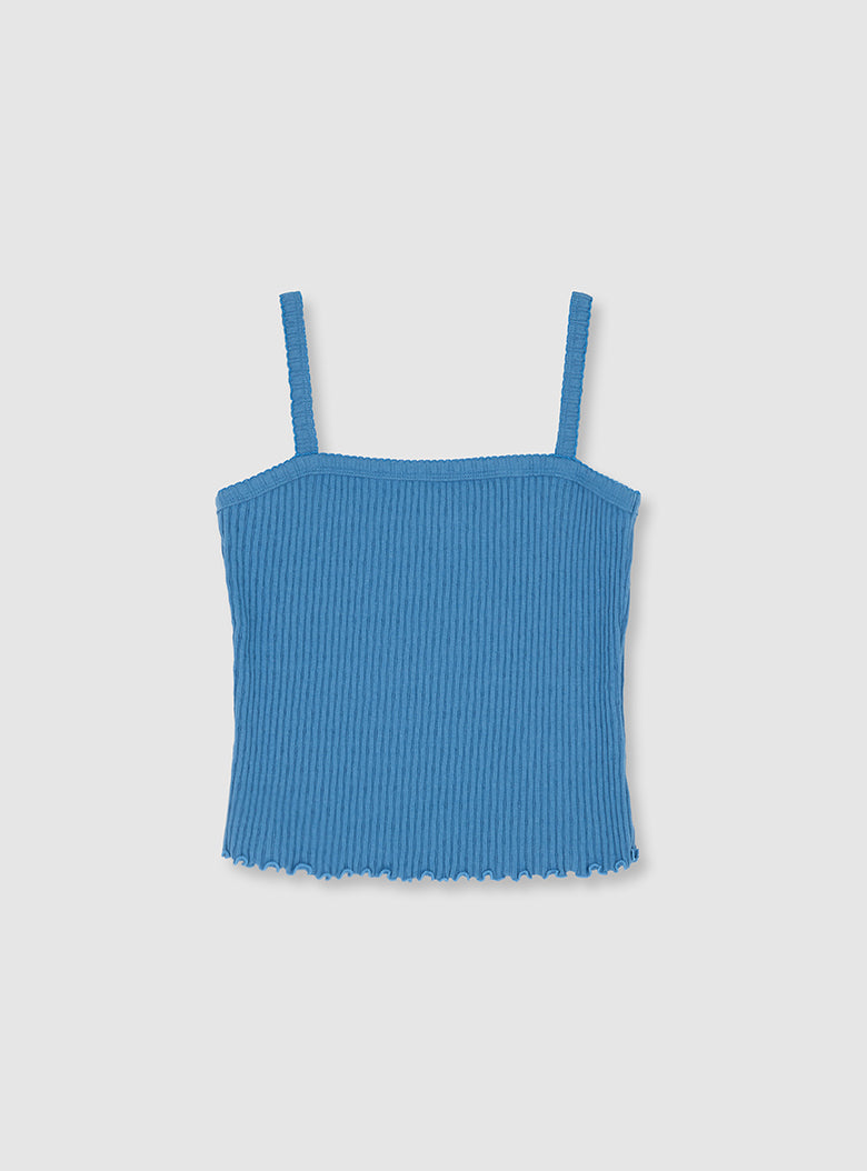 Cropped wide-ribbed sleeveless top with pointelle details
