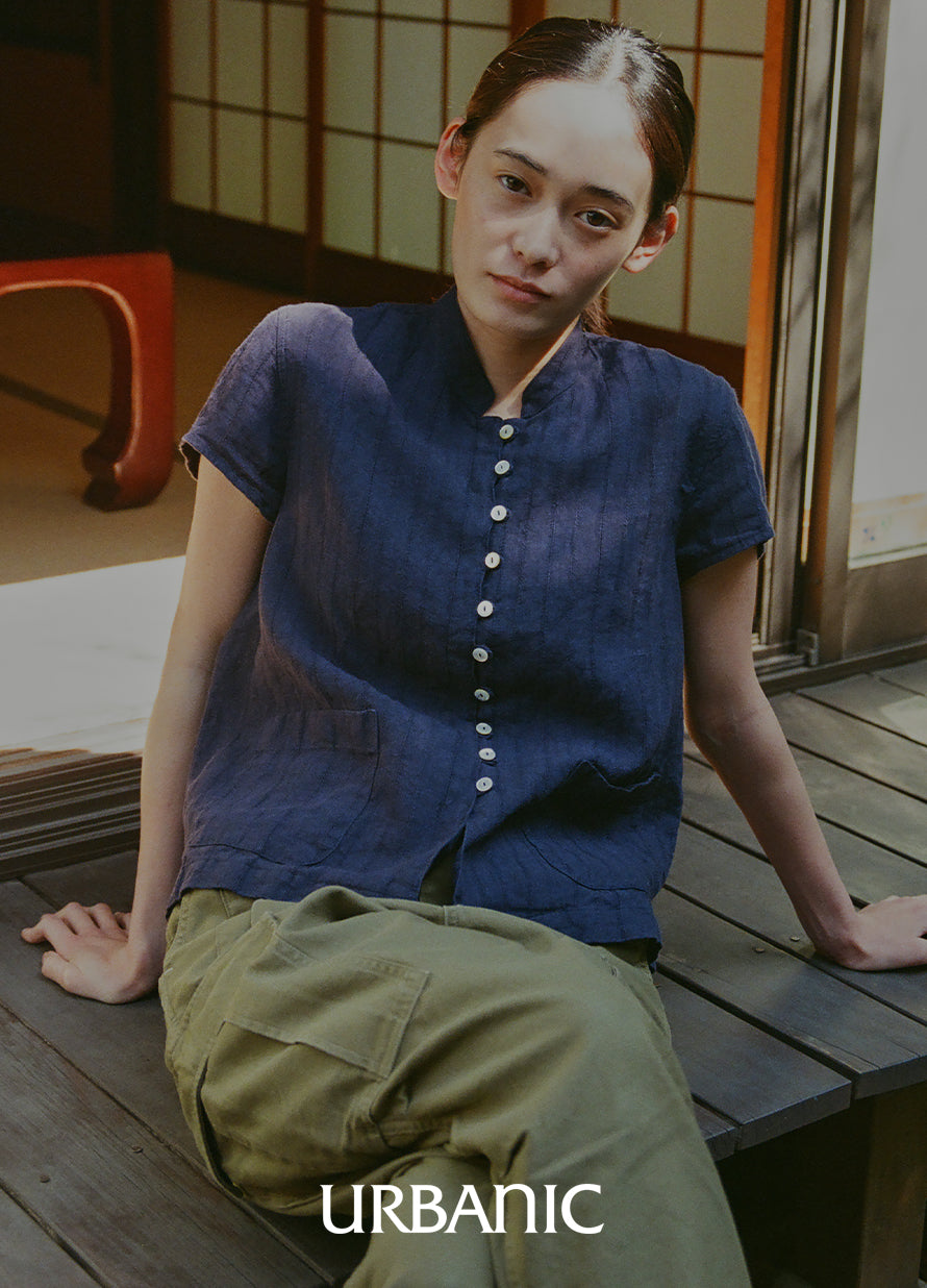 navy blouse with khaki pants outfit