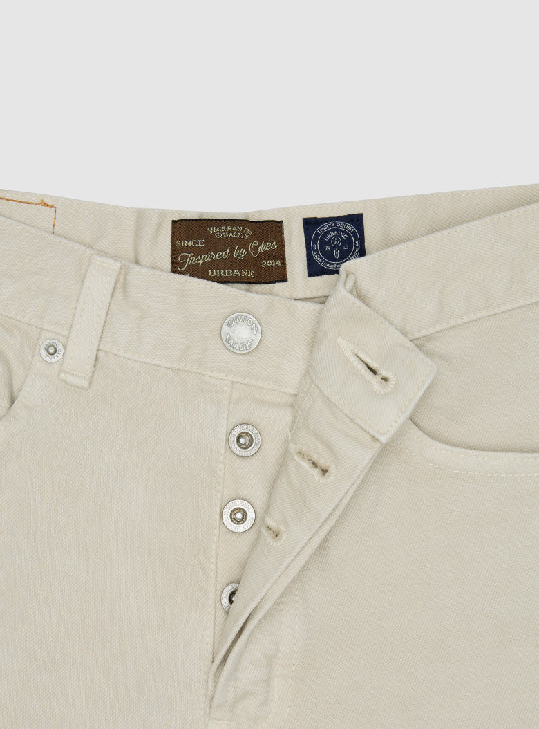 Two-tone denim pants with button fly detail