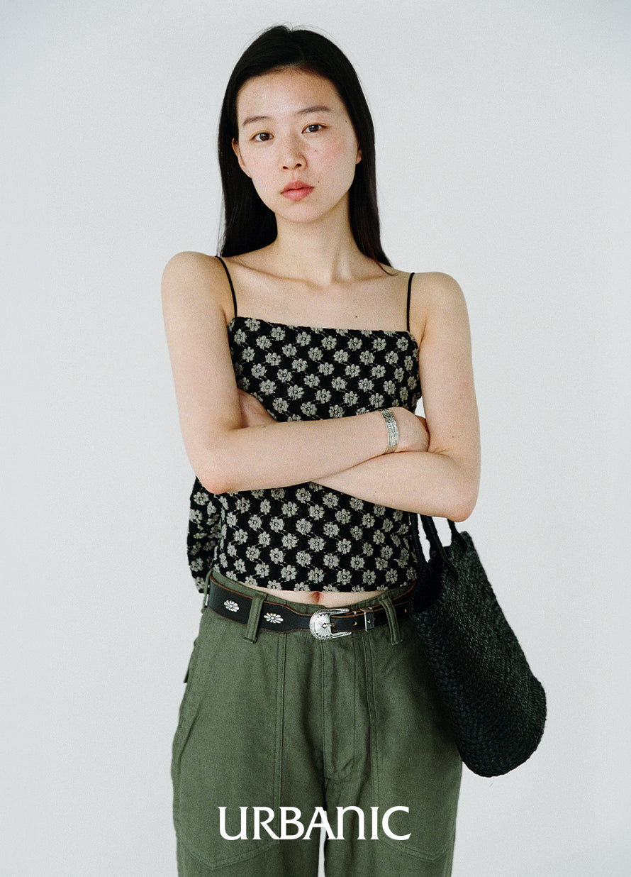 Stretchy floral jacquard top with subtle punched details