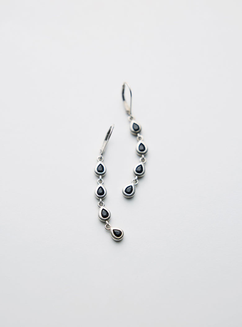 Silver drop earrings with onyx