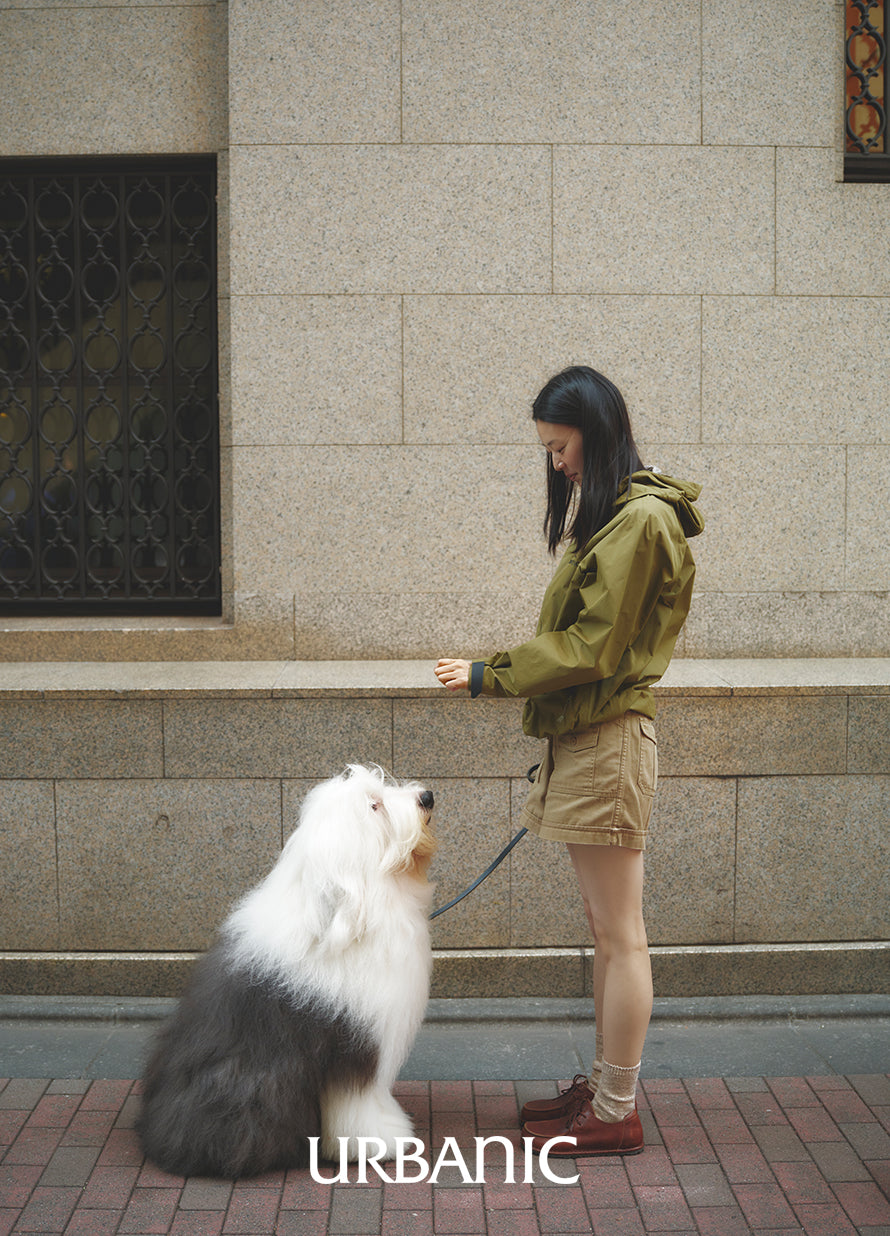 olive nylon jacket styled for everyday wear