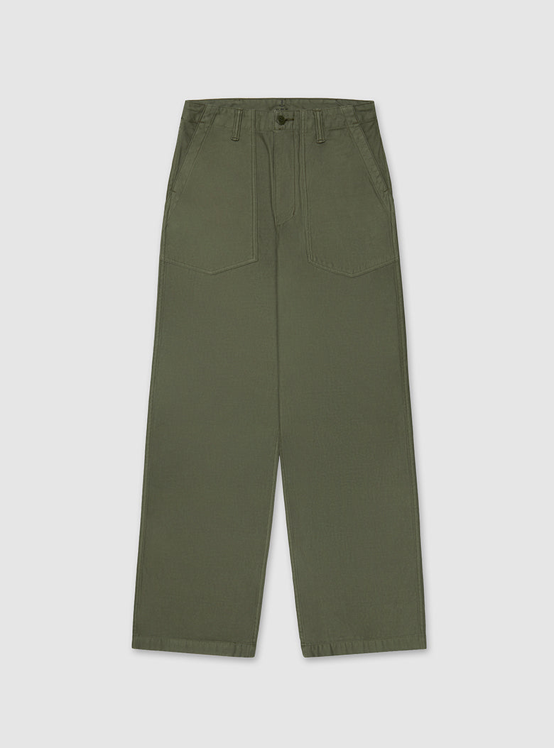 Made-in-Japan fatigue pants in washed cotton backsatin