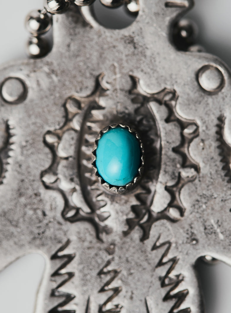 Vintage eagle key charm with natural turquoise stone