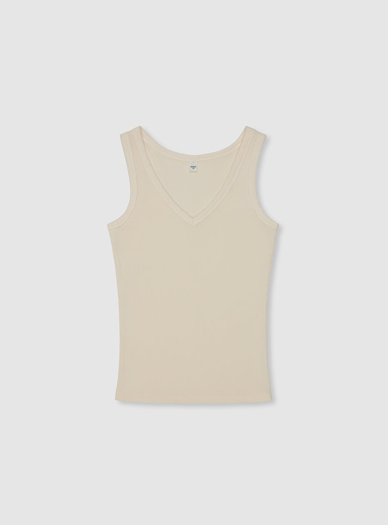 Ribbed sleeveless top with softly plunging V-neckline