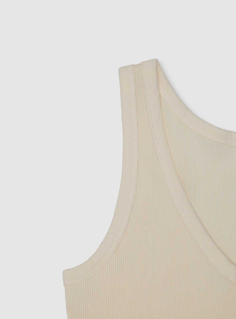 Cotton-blend V-neck top with high-coverage armholes