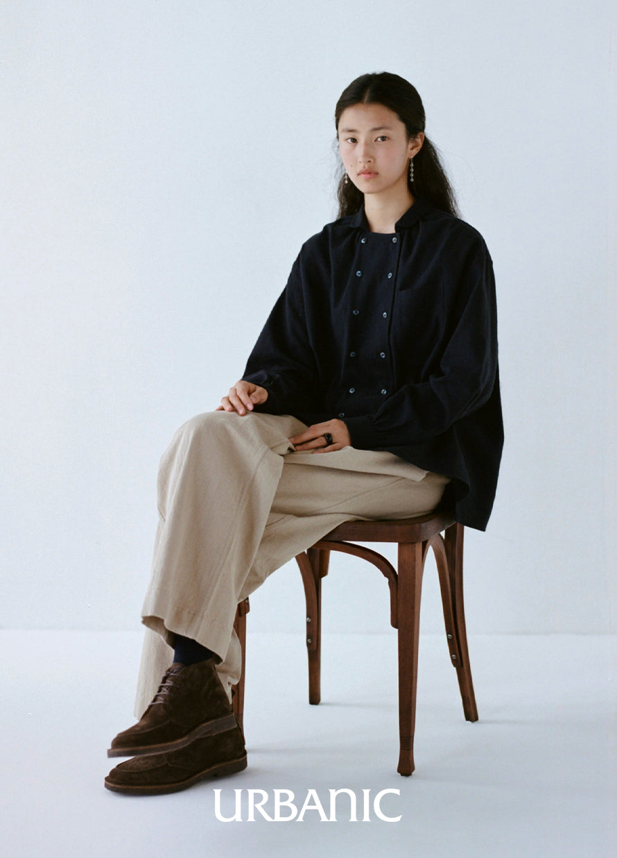 Relaxed work shirt styled with military-inspired pants