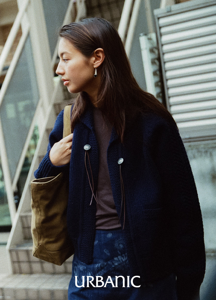 Open-front wool cardigan with silver-tone buttons