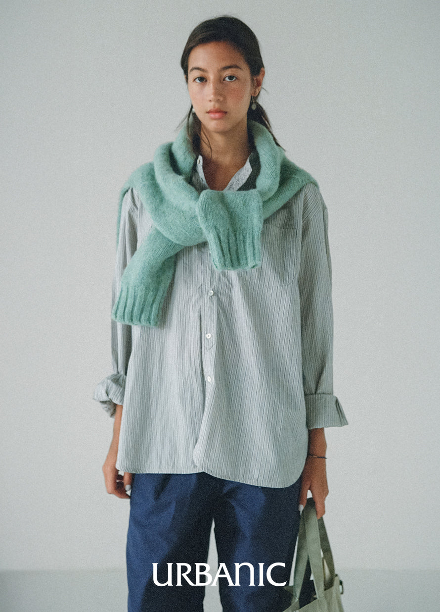 Textured stripe shirt with natural crinkle finish
