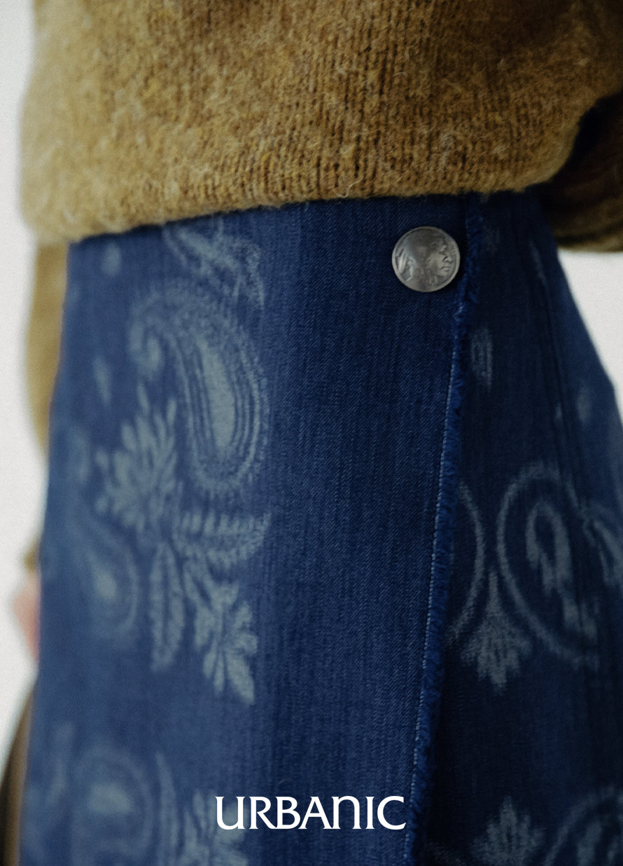 Indigo Paisley Wrap Skirt