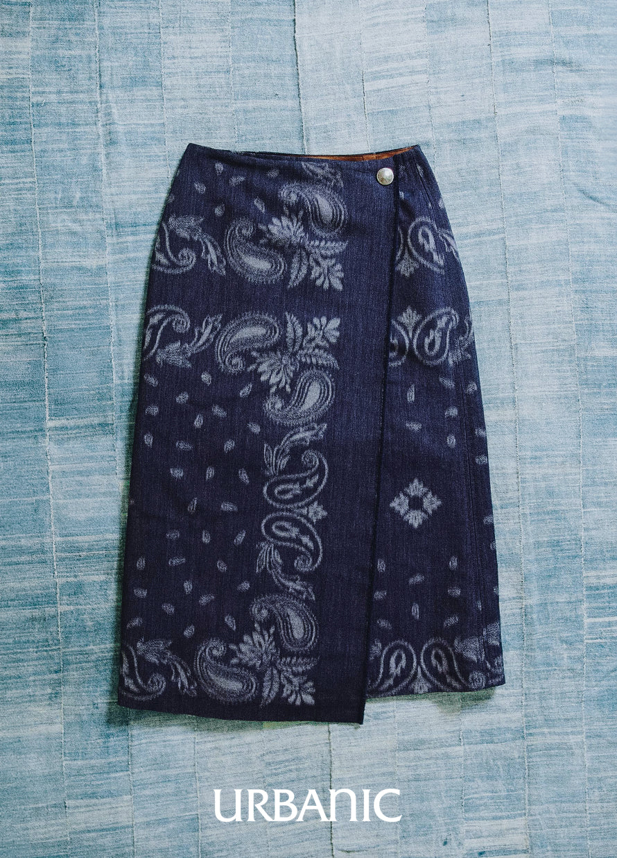 Indigo Paisley Wrap Skirt