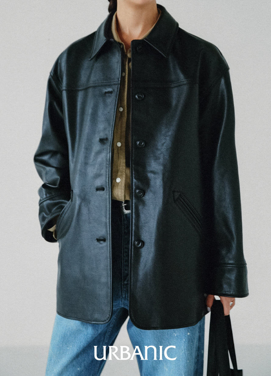 Leather Car Coat (Black)