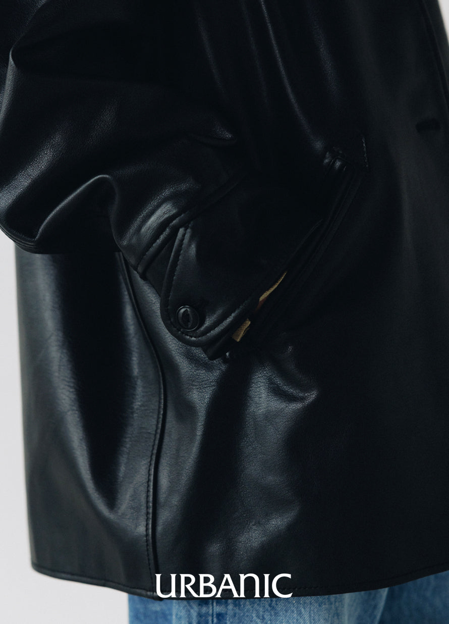 Leather Car Coat (Black)